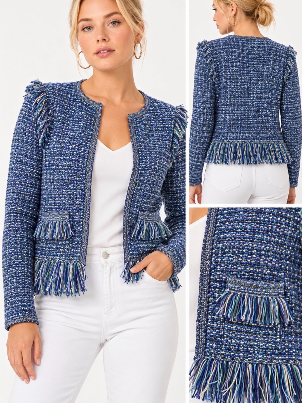 Lilly Pulitzer Blue Tweed Fringe Blazer